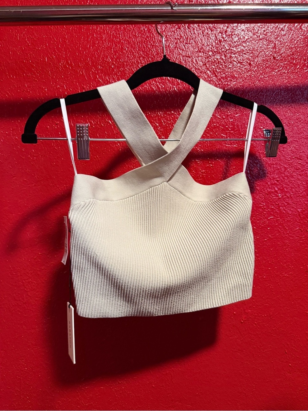 118. NWT Babaton Cream Crisscross Ribbed Crop Top